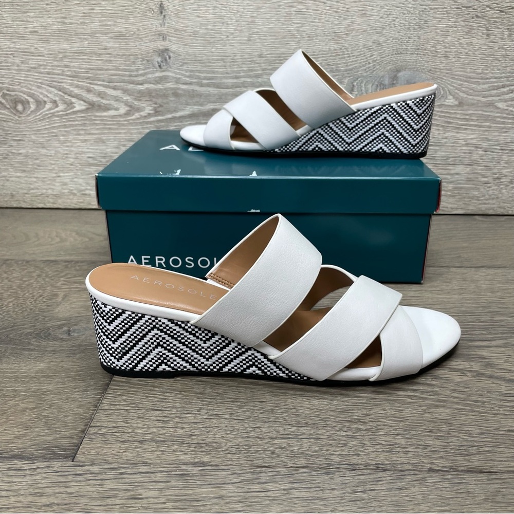 AEROSOLES women’s leather sandals, white wedge sandals NIB - Picture 5 of 13